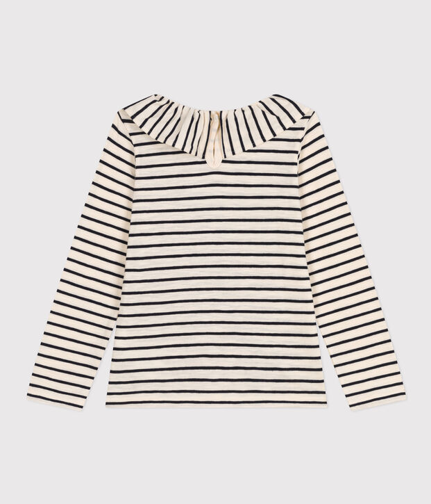 Camiseta de manga larga de jersey flameado para ni&ntilde;a crudo/azul