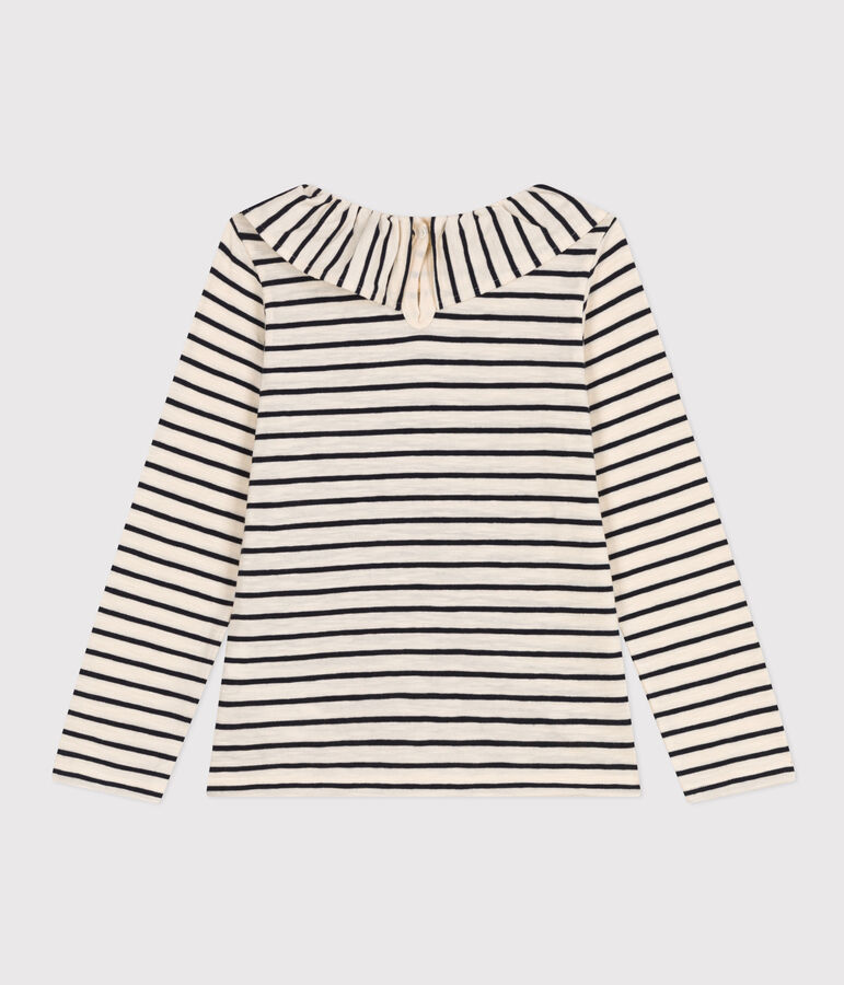 Camiseta de manga larga de jersey flameado para ni&ntilde;a crudo/azul