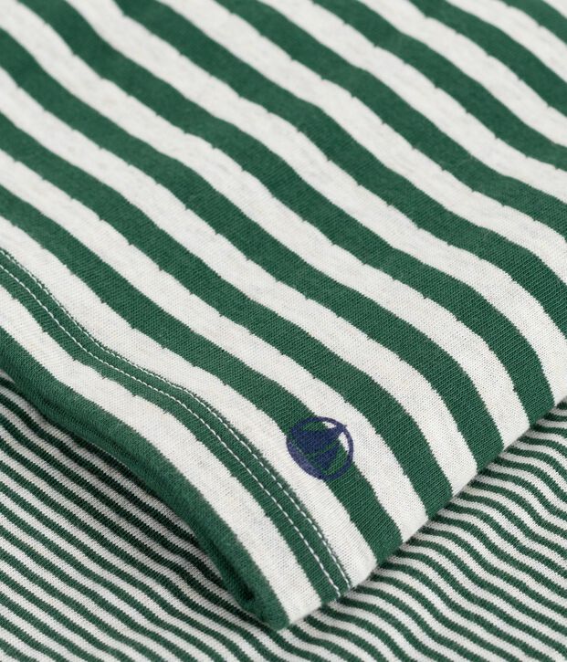 Pijama infantil de t&uacute;bico a rayas verde/beige