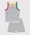 Pijama infantil corto sin mangas de algodón a rayas blanco MARSHMALLOW/azul SMOKING