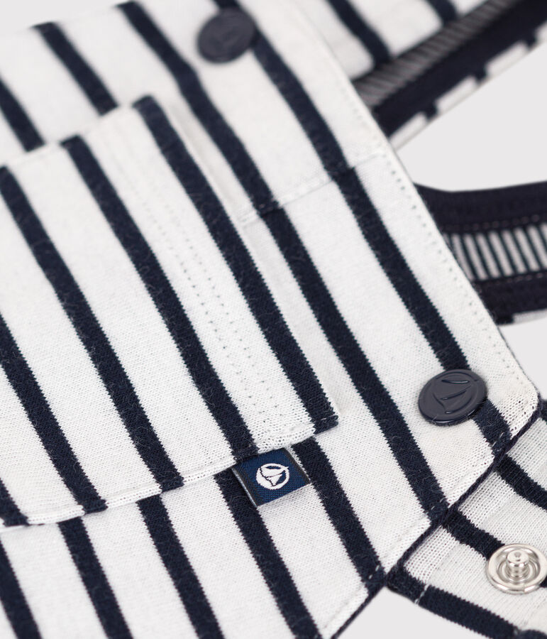 Peto largo de jersey grueso a rayas para beb&eacute; blanco MARSHMALLOW/azul SMOKING