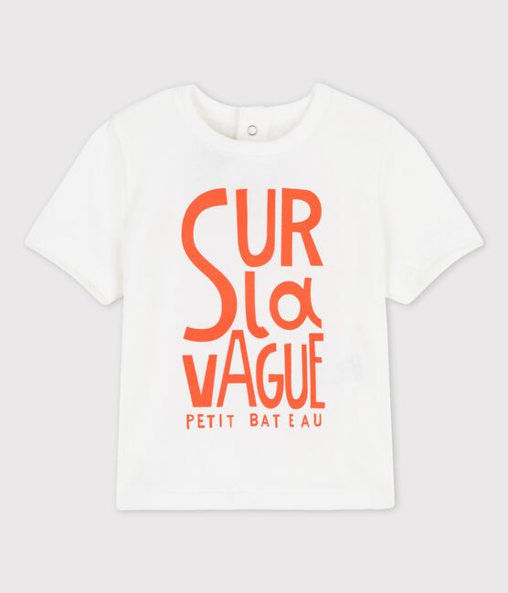 Camiseta de manga corta con motivo de algodón de bebé blanco MARSHMALLOW