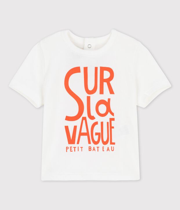 Camiseta de manga corta con motivo de algod&oacute;n de beb&eacute; blanco