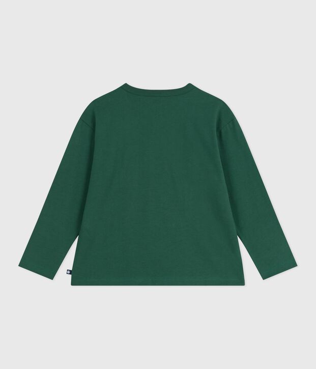 Camiseta infantil de algod&oacute;n de manga larga con estampado verde