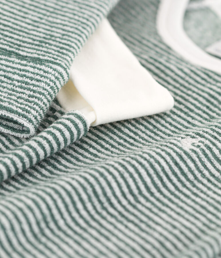 Pijama de rizo de algod&oacute;n milrayas para ni&ntilde;o/ni&ntilde;a verde VALLEE/blanco MARSHMALLOW