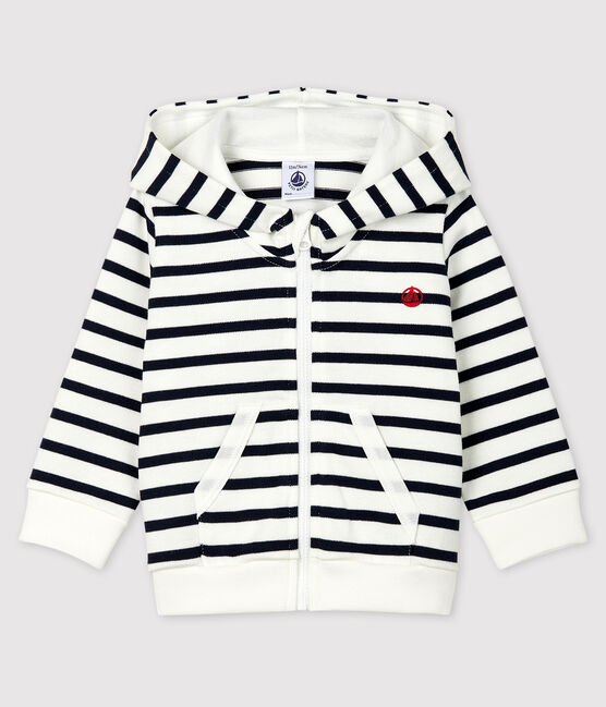 Sudadera con capucha de punto de bebé niño blanco MARSHMALLOW/azul SMOKING
