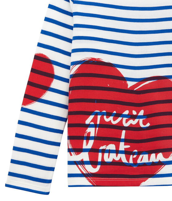 Camiseta marinera infantil creativa para niña blanco MARSHMALLOW/azul PERSE