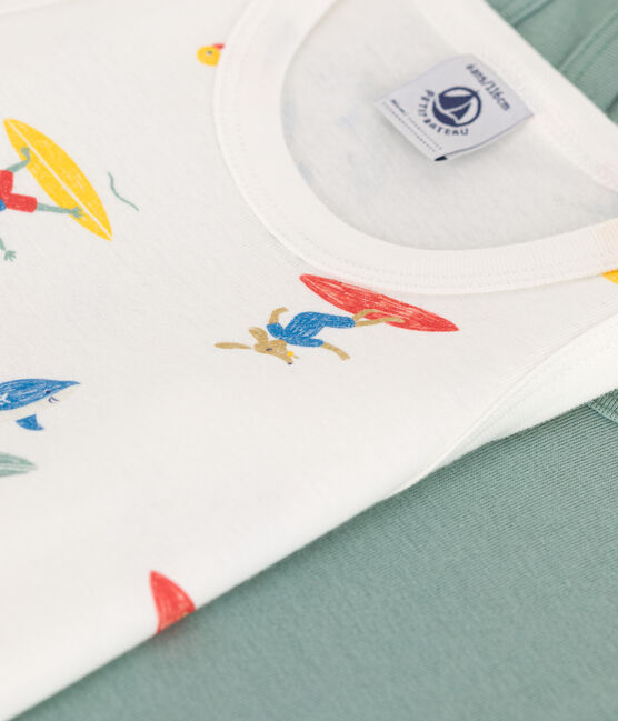 Juego de 2 camisetas infantiles sin mangas de algodón con estampado de surferos variante 1