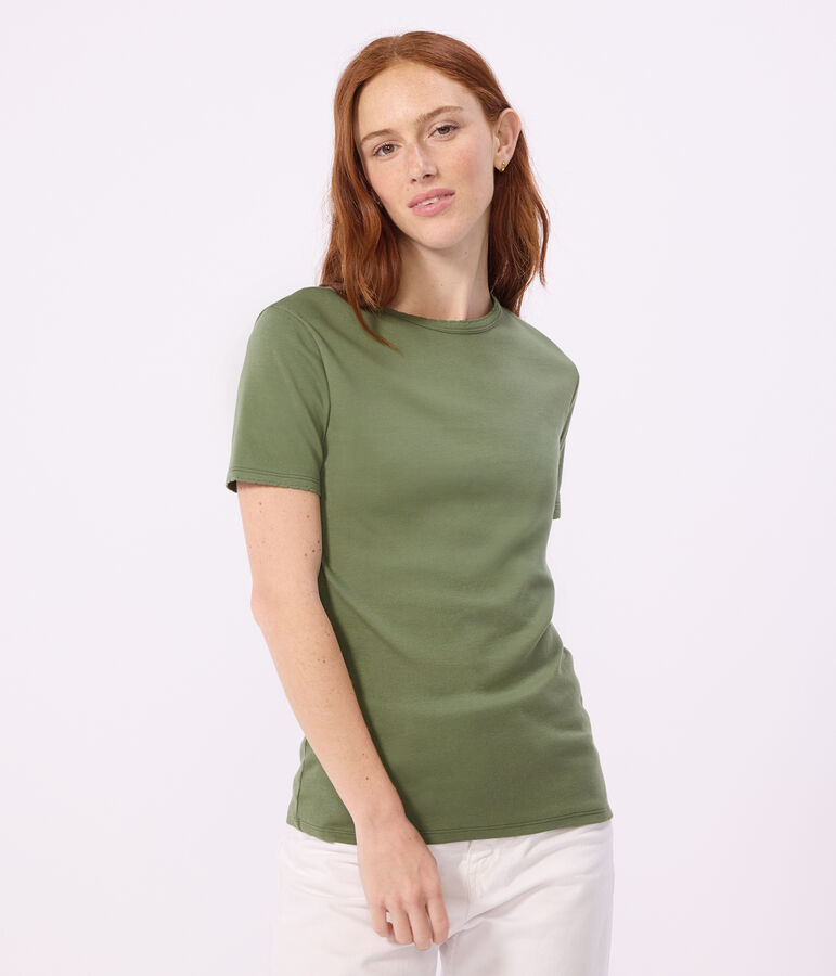 Camiseta lisa de algod&oacute;n de manga corta para mujer verde