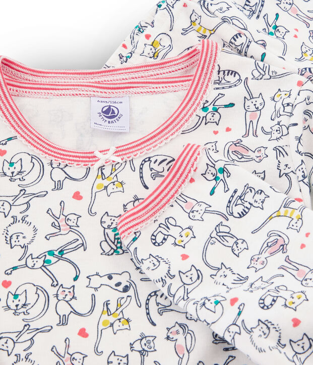 Pijama de punto para ni&ntilde;a blanco/multicolor