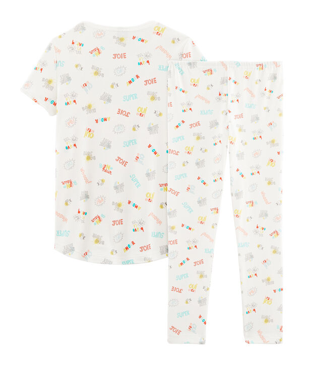 Pijama de punto para ni&ntilde;a blanco/multicolor