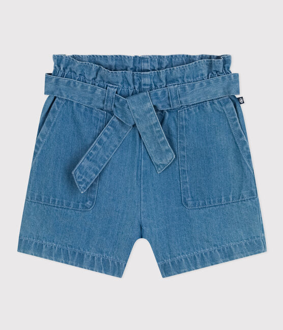Pantalón corto de tejido vaquero ligero para niña azul DENIM CLAIR