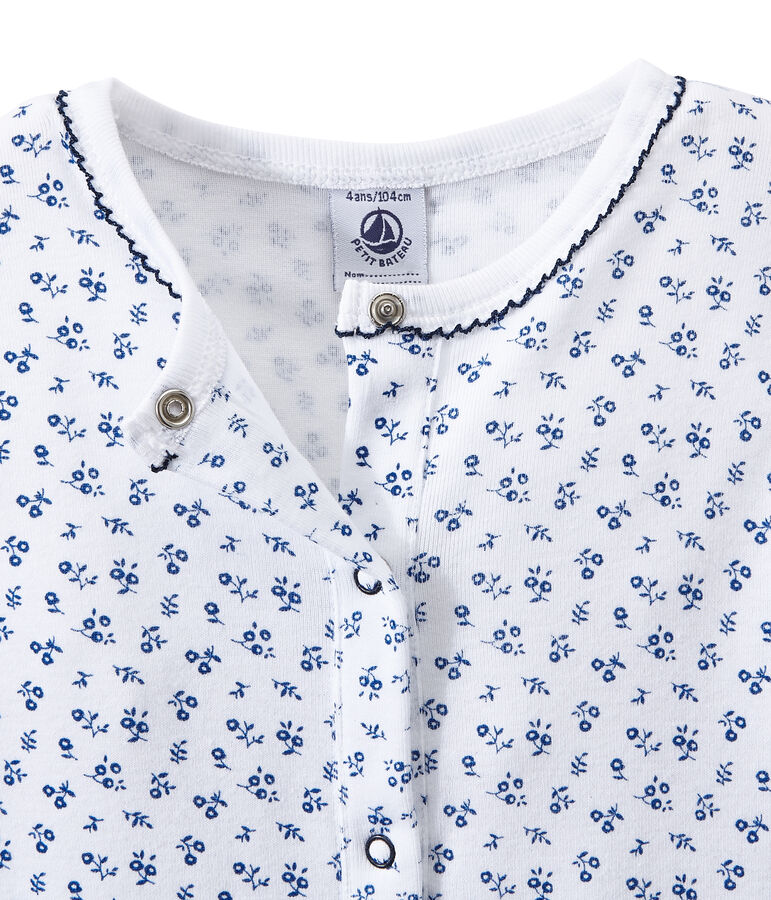 Pelele pijama estampado para ni&ntilde;a blanco ECUME/azul BLEU