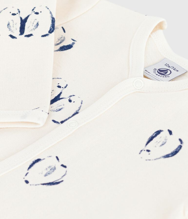 Pijama de felpa cepillada con cuello p&eacute;talo y estampado de flores para beb&eacute; crudo/multicolor