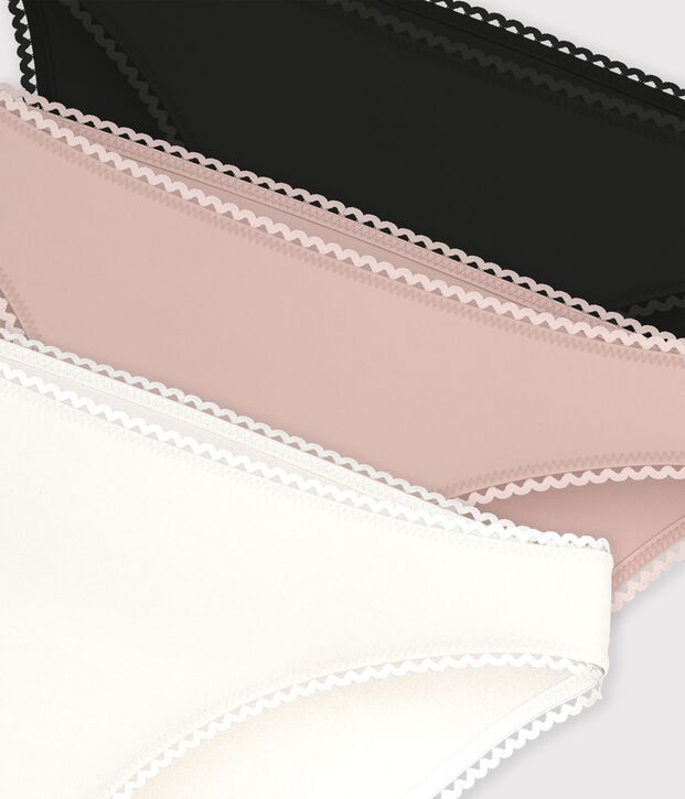 Juego de 3 braguitas lisas de algod&oacute;n y elastano para mujer multicolor