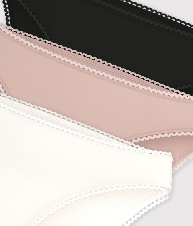 Juego de 3 braguitas lisas de algod&oacute;n y elastano para mujer multicolor