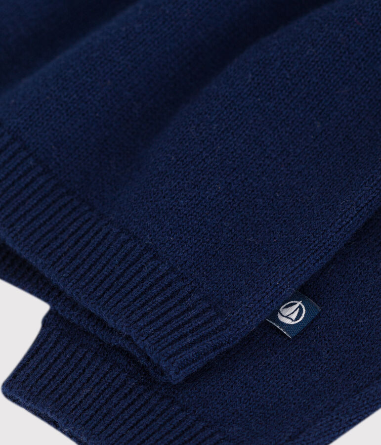 C&aacute;rdigan liso con cuello de punto tricotado de lana y algod&oacute;n para beb&eacute; azul