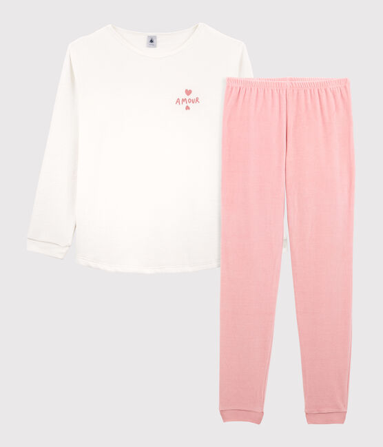 Pijama de niña de terciopelo rosa CHARME/blanco MARSHMALLOW