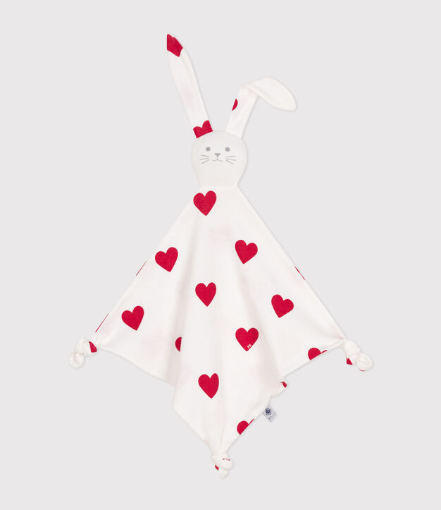 Doudou de beb&eacute; con forma de coraz&oacute;n de algod&oacute;n blanco/rojo