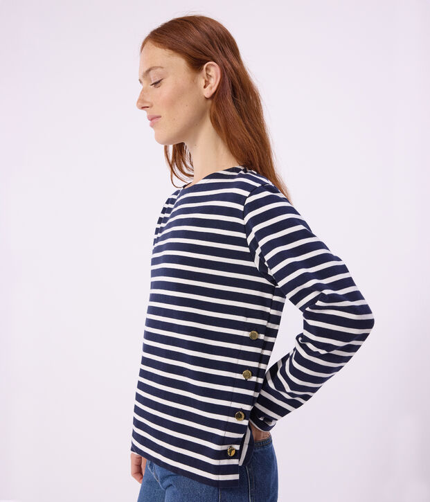Marinera de algod&oacute;n a rayas para mujer azul/blanco
