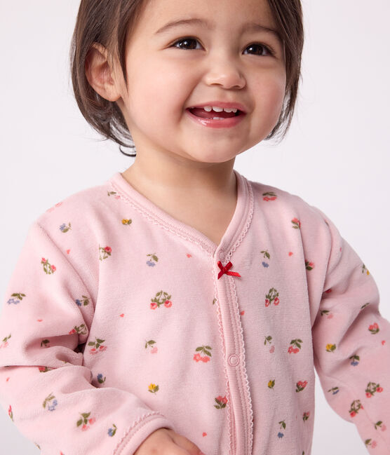 Pijama de terciopelo con estampado de flores para bebé rosa JOLI/blanco MULTICO