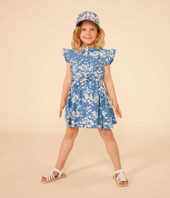 Vestido estampado de popelina sin mangas para niña azul BEACH/ MULTICO
