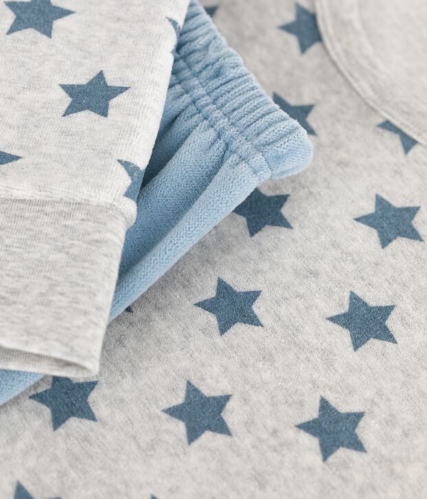 Pijama infantil de terciopelo con estampado de estrellas gris/azul