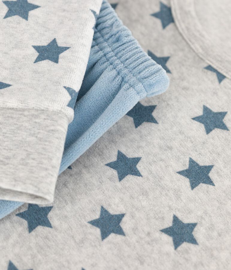 Pijama infantil de terciopelo con estampado de estrellas gris/azul