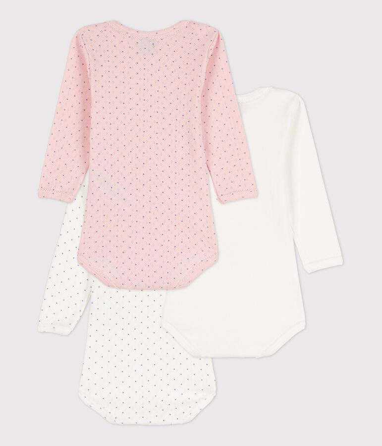 Juego de 3 bodis de manga larga con lunares de beb&eacute; ni&ntilde;a de algod&oacute;n org&aacute;nico multicolor
