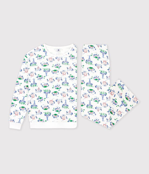 Pijama de algod&oacute;n con estampado de Par&iacute;s para mujer blanco/multicolor