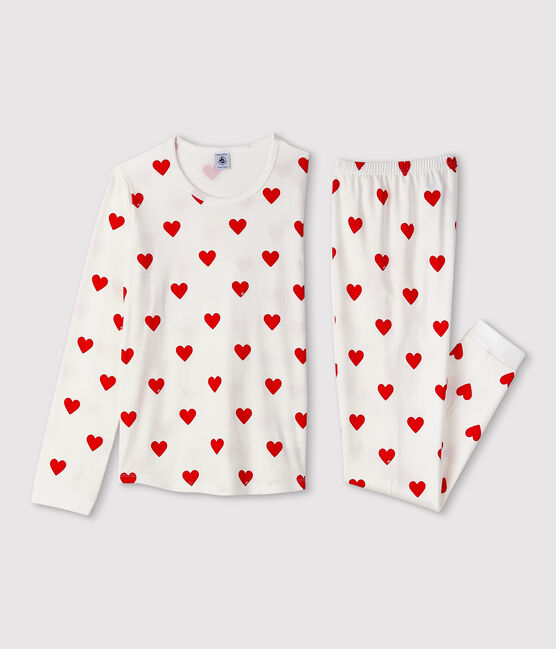 Pijama infantil de niño con corazones de punto blanco MARSHMALLOW/rojo TERKUIT