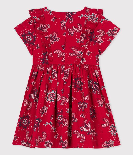 Vestido de manga corta de popelina de niña rojo TERKUIT/blanco MULTICO