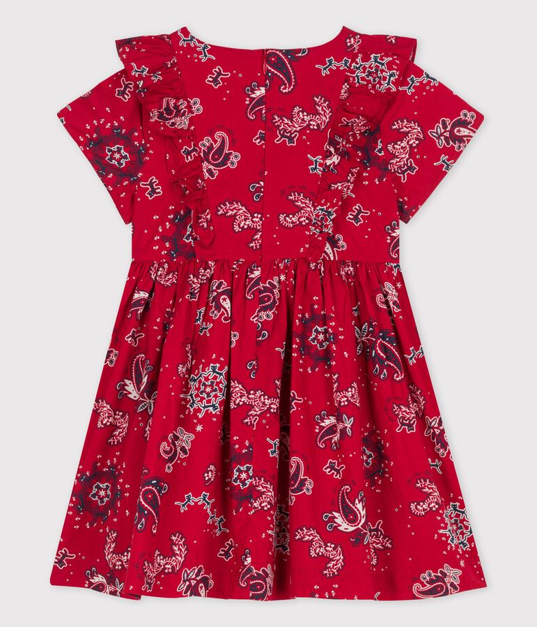 Vestido de manga corta de popelina de ni&ntilde;a rojo/multicolor