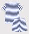 Pijama corto a rayas de niño de algodón blanco MARSHMALLOW/azul SURF