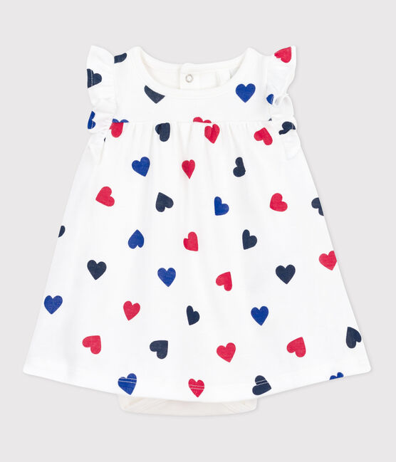 Vestido de algodón de manga corta con body integrado y corazón para bebé blanco MARSHMALLOW/blanco MULTICO