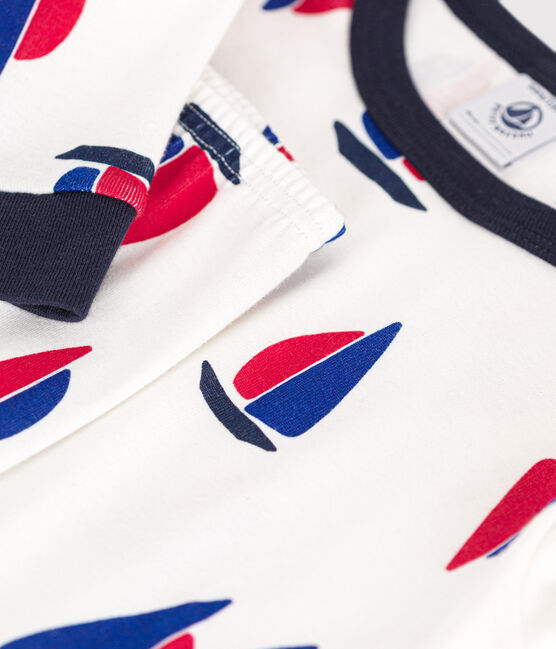 Pijama infantil ajustado de algodón con estampado de barcos blanco MARSHMALLOW/blanco MULTICO