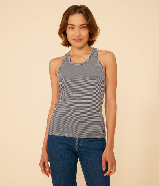 Camiseta de tirantes La Icónica de algodón a rayas para mujer azul SMOKING/blanco MARSHMALLOW