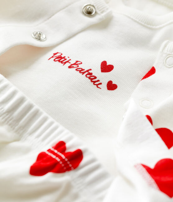 Conjunto de 3 piezas con estampado de corazones de algodón ecológico para bebé blanco MARSHMALLOW/rojo TERKUIT