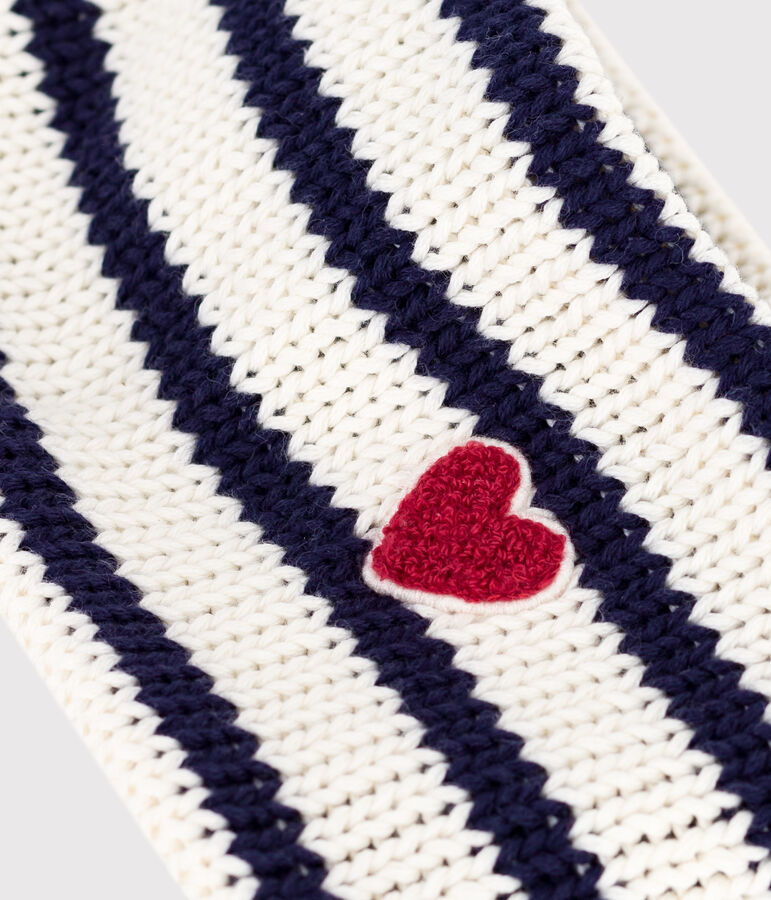 Braga de cuello a rayas de punto tricotado con forro polar para beb&eacute; azul/azul