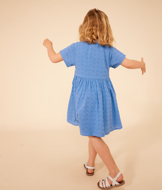 Vestido de manga corta de bordado inglés para niña azul GAULOISE