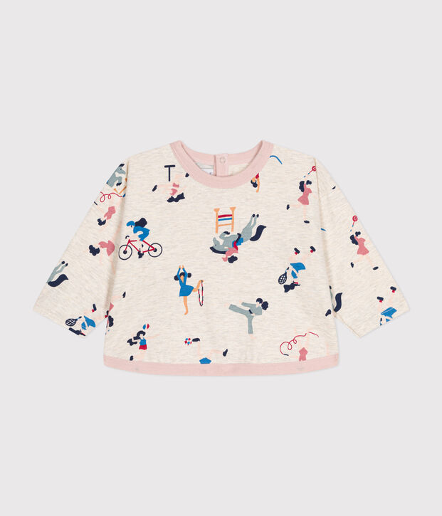 Camiseta de manga larga de punto fino para beb&eacute; beige/multicolor