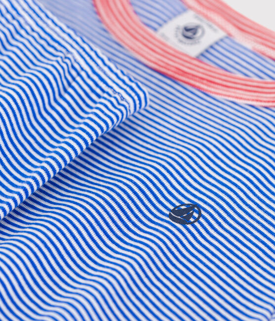 Pijama infantil de algodón a rayas azul PERSE/blanco MARSHMALLOW