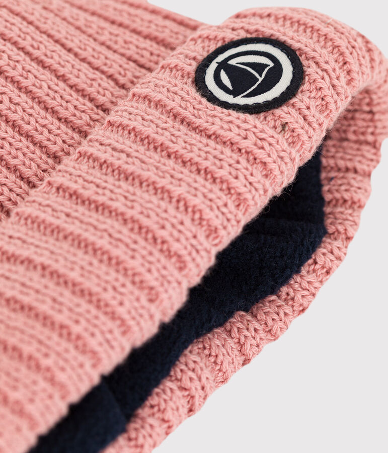 Gorro de punto tricotado con forro polar reciclado para beb&eacute; rosa