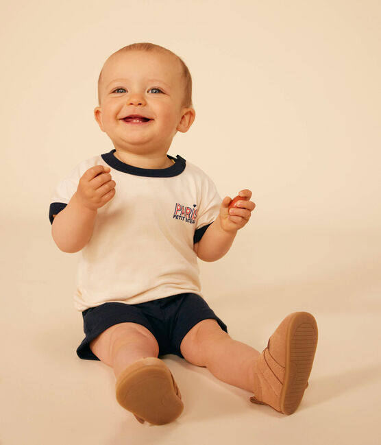 Camiseta de manga corta de punto ligero para bebé blanco AVALANCHE/azul SMOKING