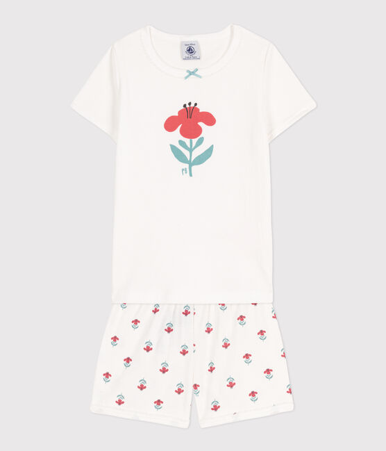 Pijama corto de algodón con flores para niña blanco MARSHMALLOW/blanco MULTICO
