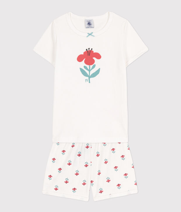 Pijama corto de algod&oacute;n con flores para ni&ntilde;a blanco/multicolor