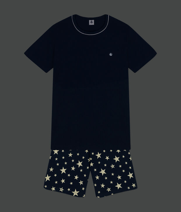 Pijama corto de algod&oacute;n j&uacute;nior azul/blanco