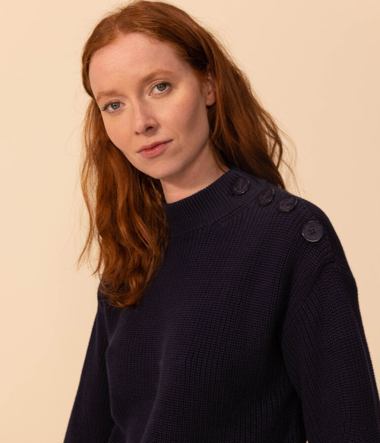 Jersey de punto ingl&eacute;s de algod&oacute;n para mujer azul