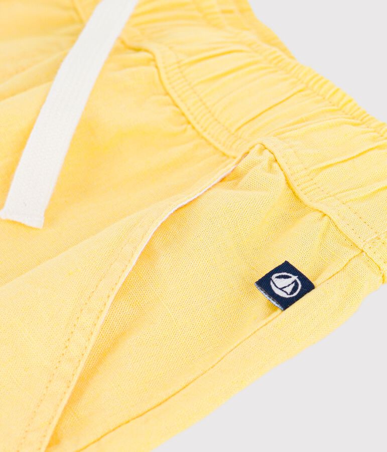 Bermudas cortas infantiles de algod&oacute;n liso amarillo