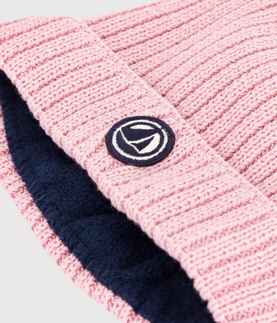 Gorro de punto tricotado con forro polar para bebé rosa CHARME